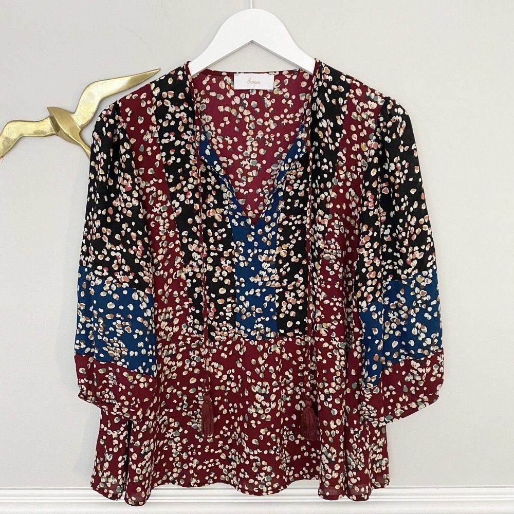 Braeve Tasseled Peasant Blouse Top Polyester Multicolored Size S